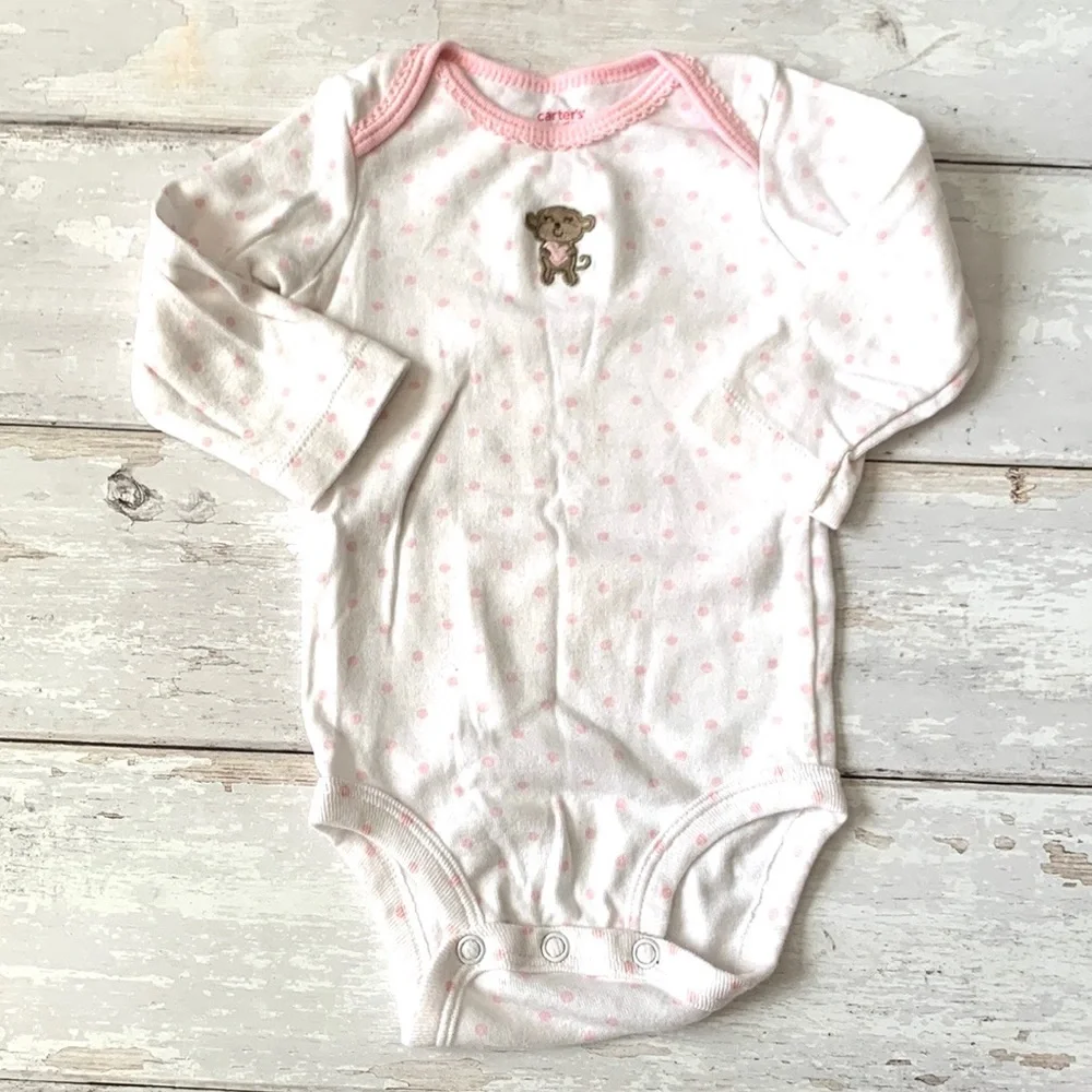 Carter’s 6m Baby Girl Outfit Set Pink Pants Monkey Print Toes Onesie White